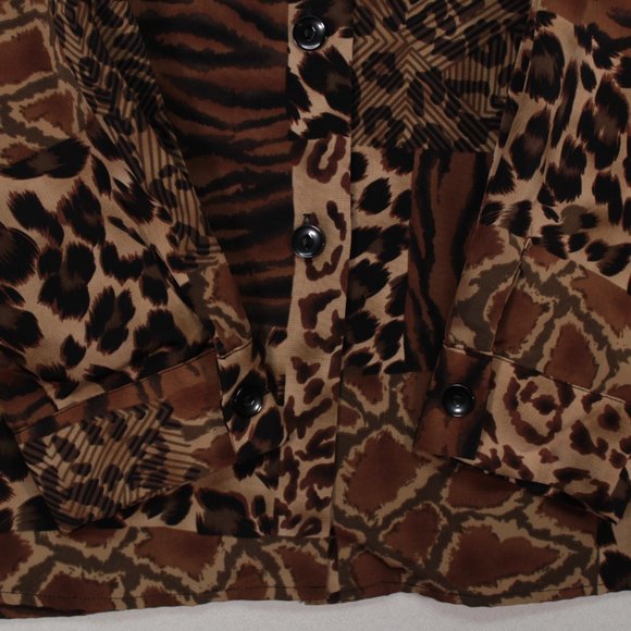 Susan Graver Shirt Women's Large Multicolor Long Sleeve Animal Print Patchwork - Picture 4 of 12